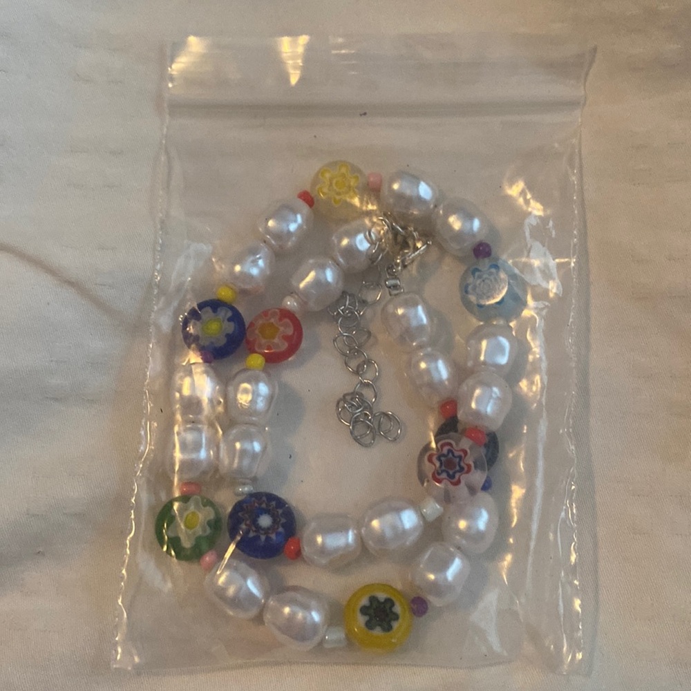 Beaded pearl necklace colorful boho